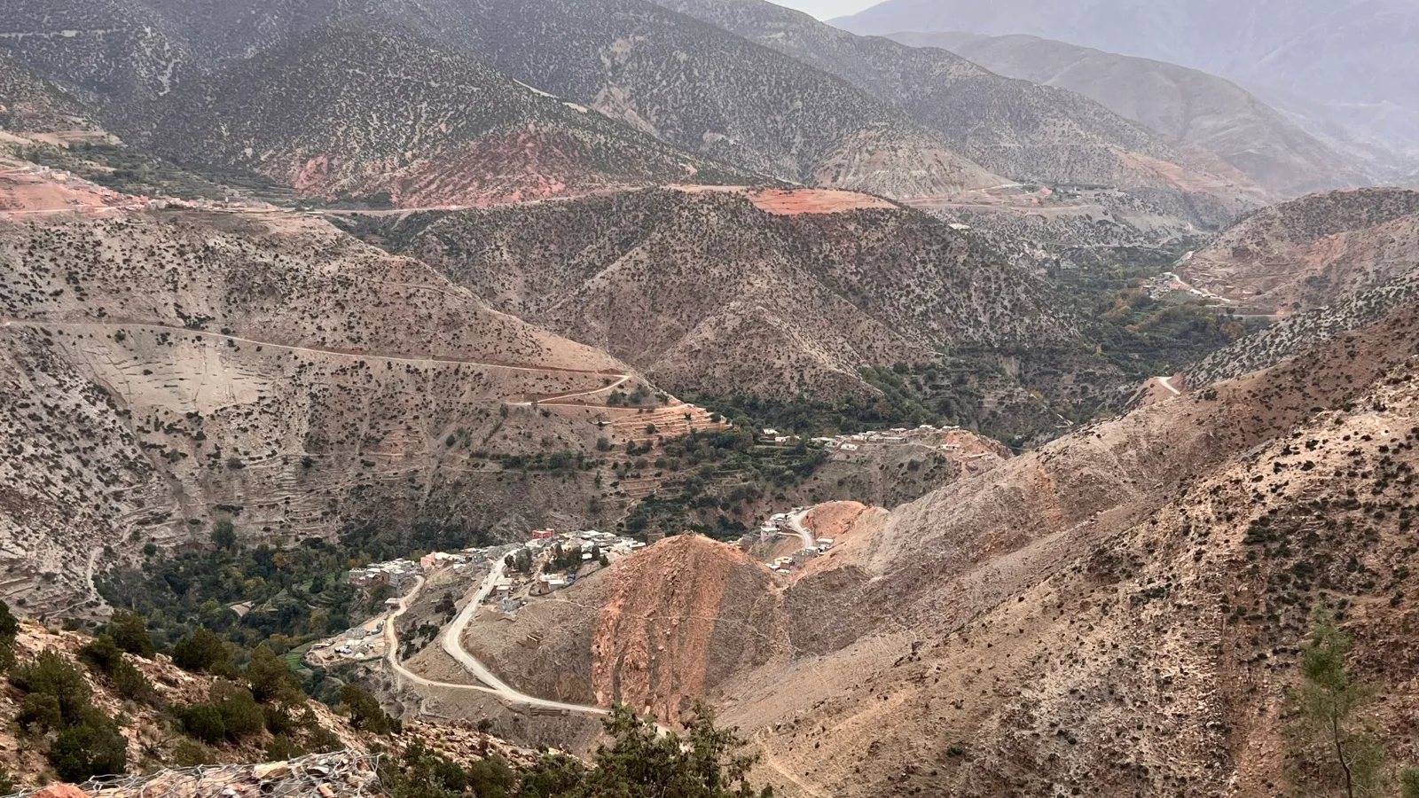 A winding road through remote mountain communities near Anougal, Morocco